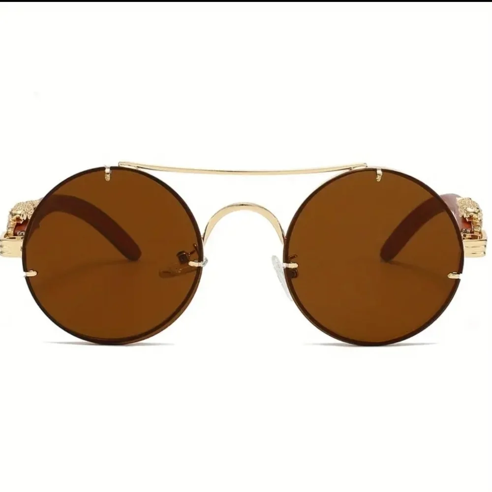 Unisex Round Gold and Brown Sunglasses